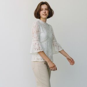 The Kooples Paris Mock Neck Lace Crochet Bell Sleeve Romantic Top Blouse 1 Small